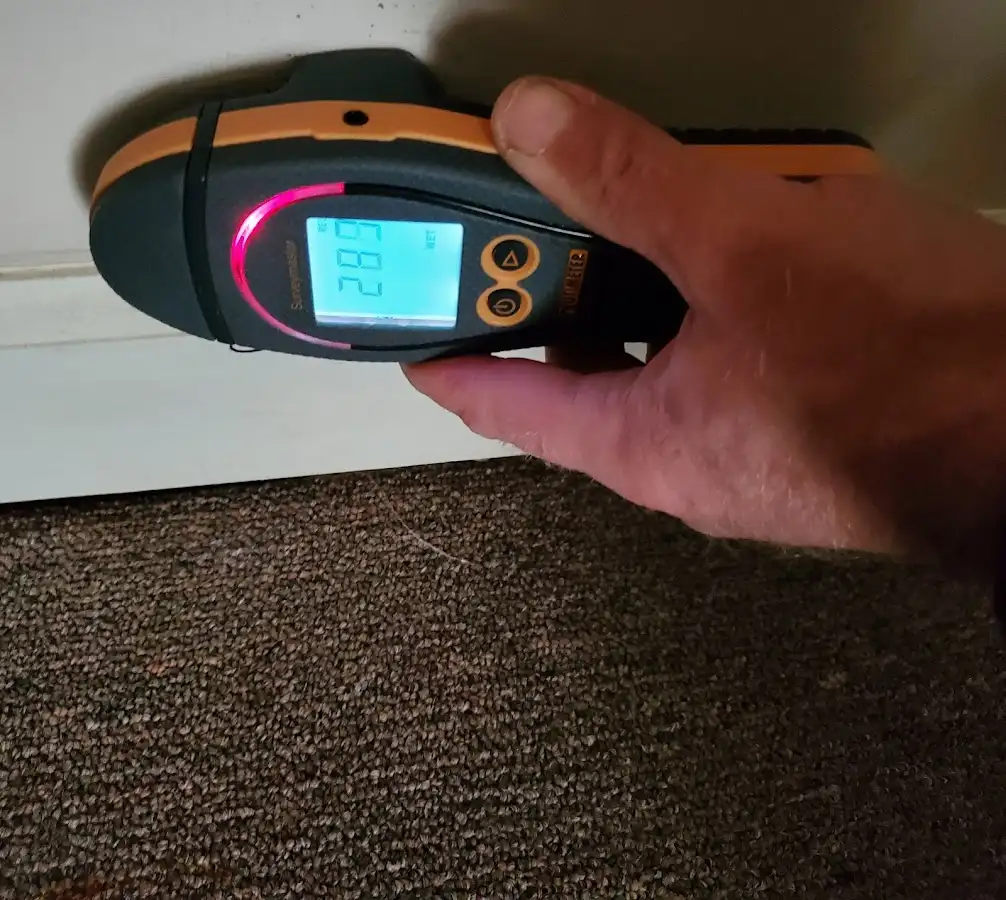 Moisture detection at baseboard during Sewage Cleanup & Sanitation in Middlebury